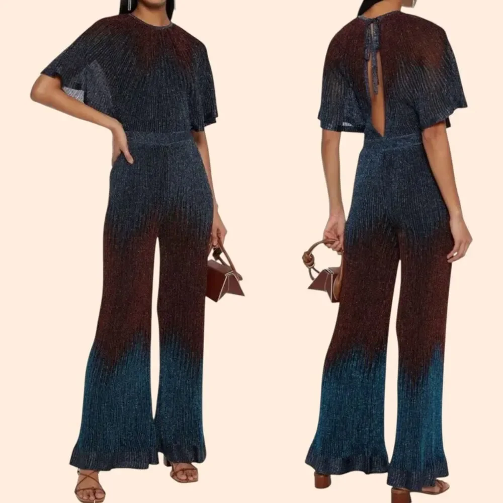 M Missoni Metallic Crochet Knit Wide Jumpsuit - Picture 1 of 9